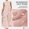 Women's High Neck Asymmetrical Sleeveless Top and Wide Leg Pants Two Piece Set
