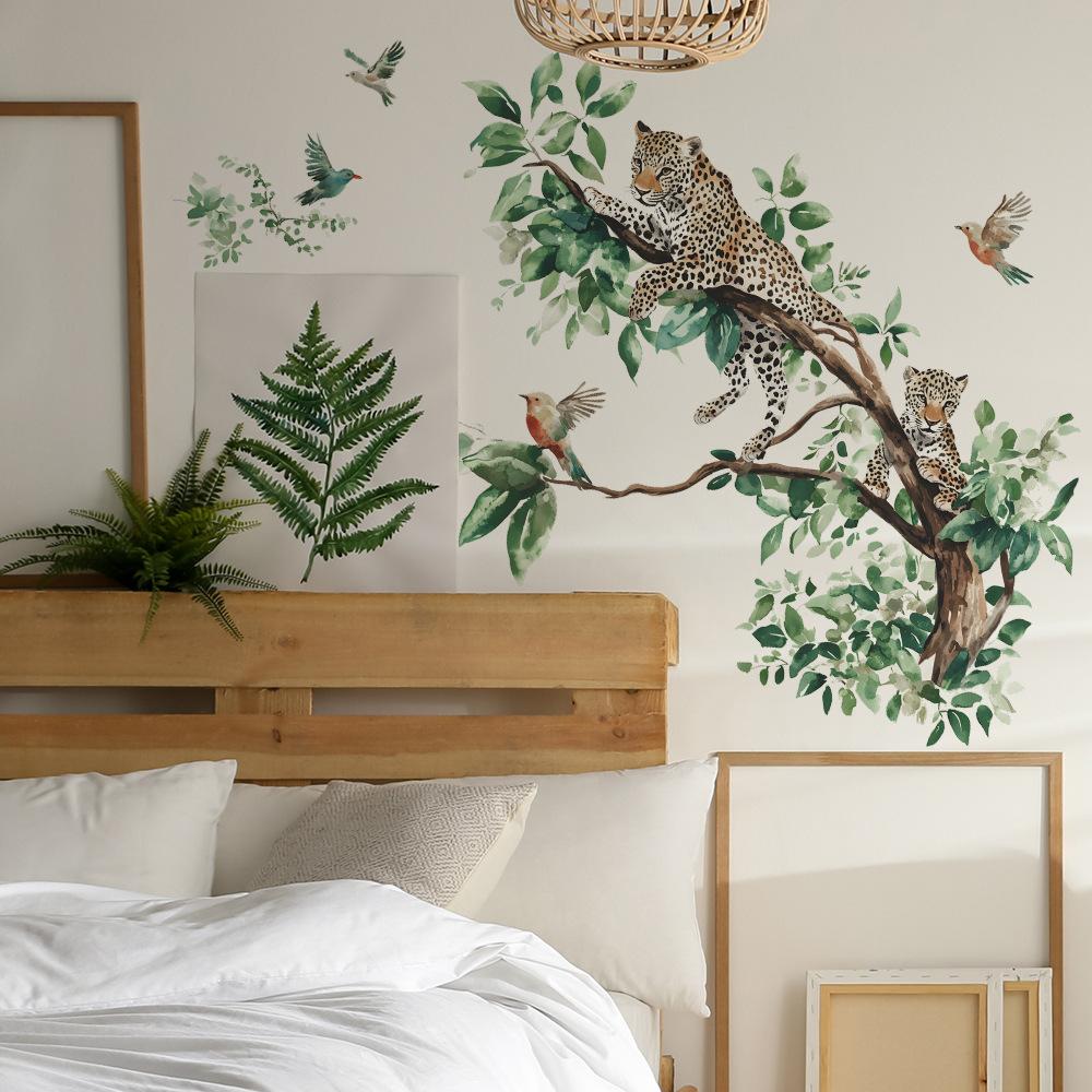 Money Leopard Branches Birds Bedroom Living Room Entrance Hall Home Background Beautification Wall Stickers