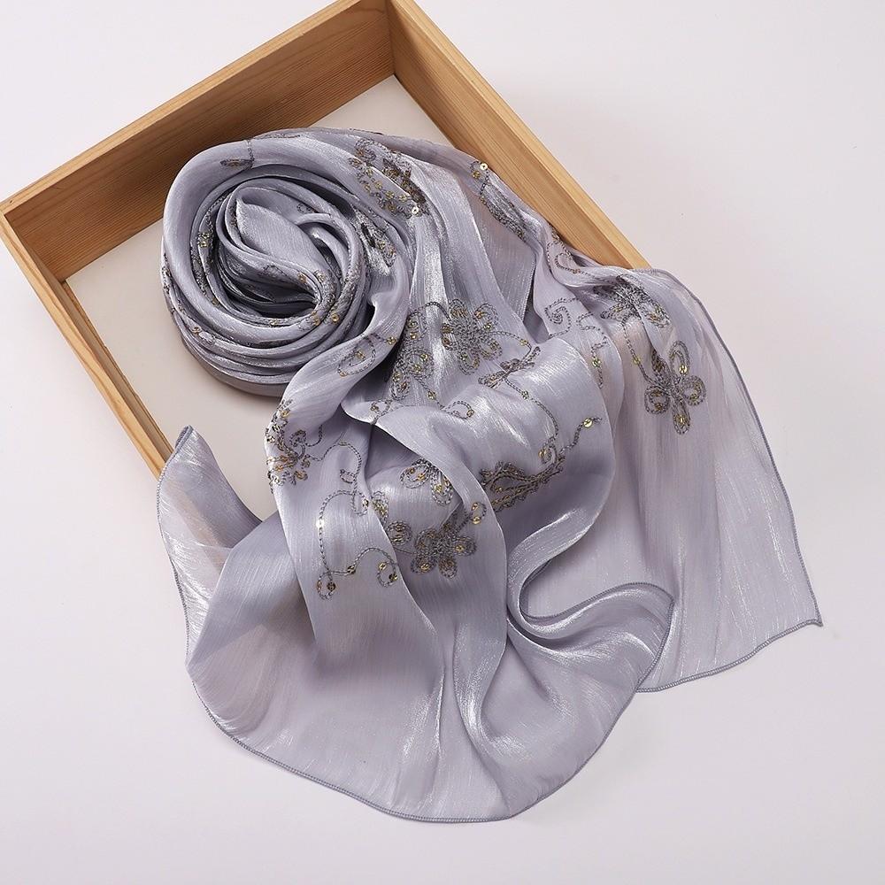 Elegant Glitter Chiffon Shawl Embroidery Crinkle Shawl Flowy Hijab Shawl  for Women