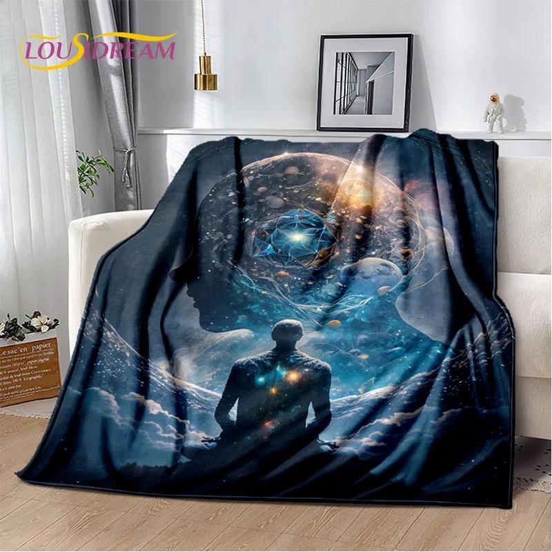 Natural Yoga Zen Meditation Rainbow Chakra Flannel Throw Blanket for Bedroom Sofa Picnic Hiking Kids Cover