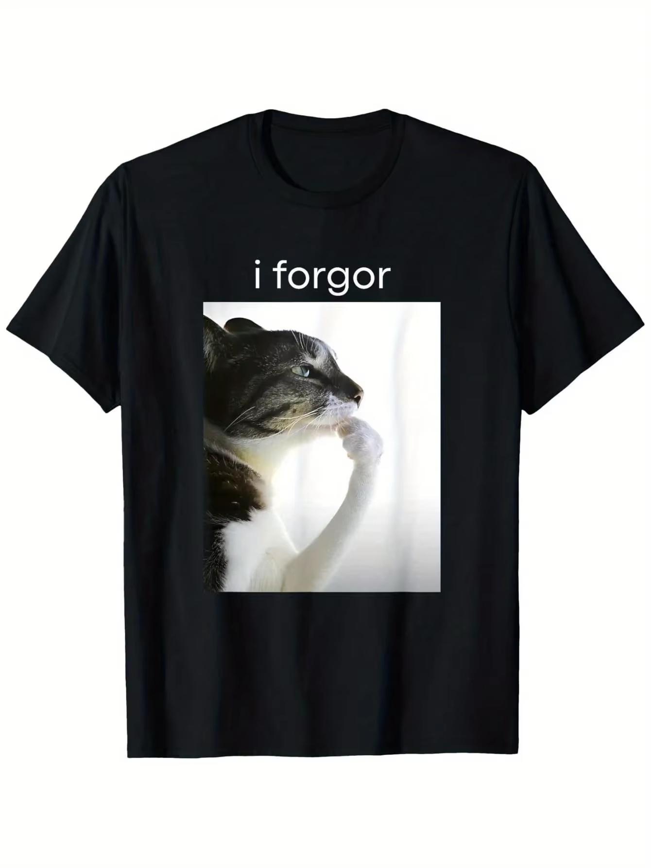 

Funny Silly Cat Meme I Forget Cringe Brainrot Graphic TShirt Round Neck Short Sleeve Tee for Casual Wear Women Clothing Y2K 3XL