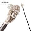 White Resin Feather Skull Head Walking Cane Fashion Decorative Steel Stick Gentleman Elegant Cosplay Cane Knob Crosier 97cm