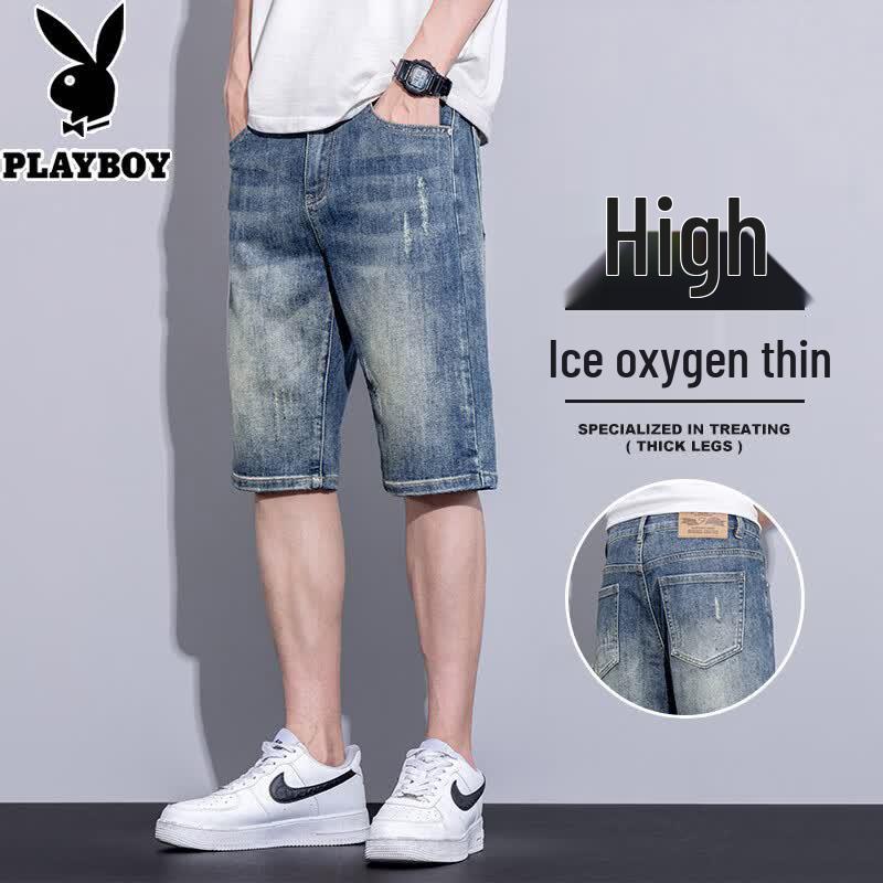 PLAYBOY Men s Summer Loose Straight Denim Shorts 36