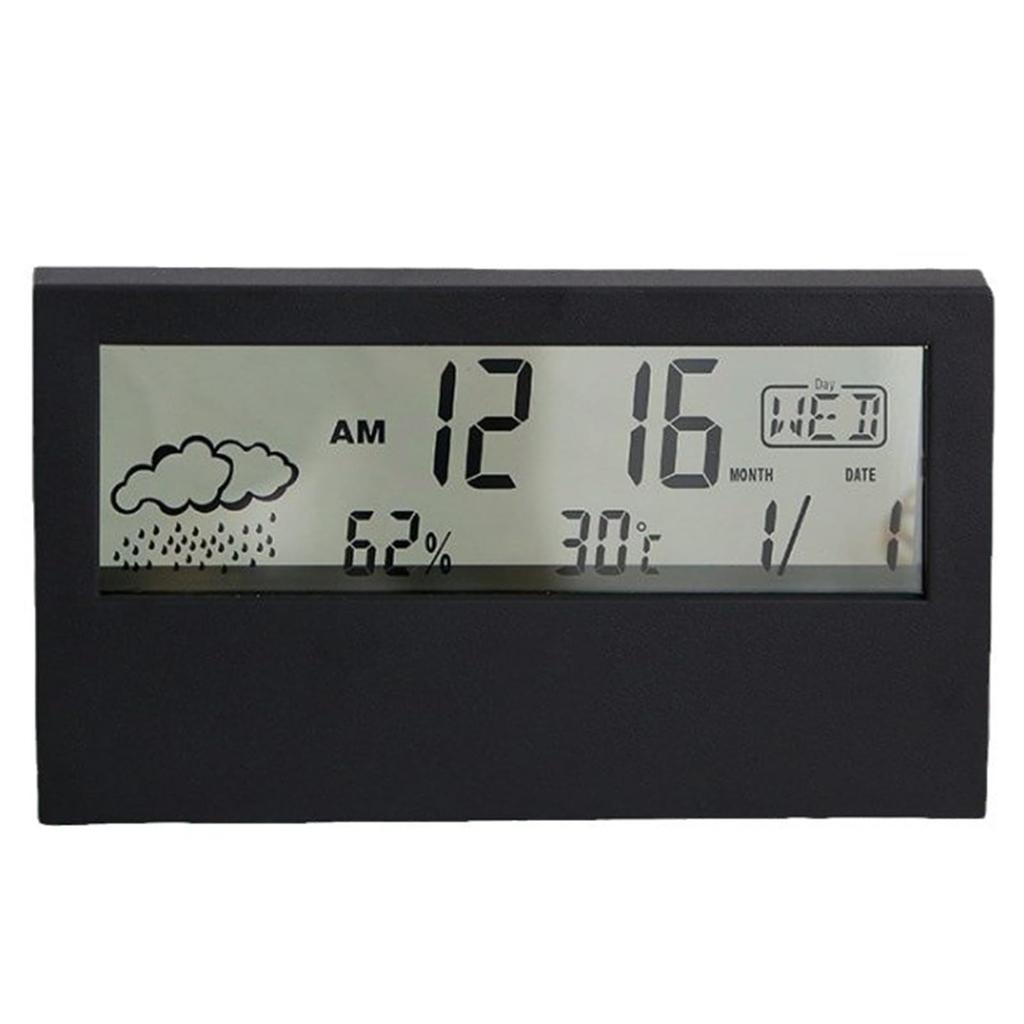 PAVIKE Desk Clock Alarm Clock Digital Clock with Temperature and Humidity Display, Large Screen, Easy-to-Read Calendar, Transparent, 13cm7cm3cm,