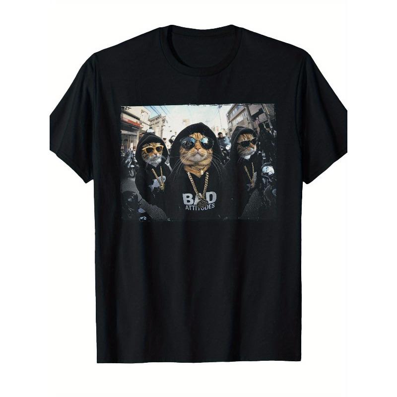 Hip Hop Gangster Cat Metal Rock Style Glasses Cat Fun Tshirt Unisexs Tshirt Summer New Casual Unisex Tshirt S