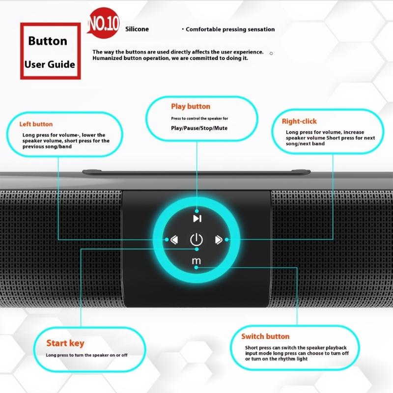 20 Soundbar Wall Mounted Speaker with Rhythm Lighting Thin Design Bluetooth-compatible Speaker Portable Mini Soundbar for Home