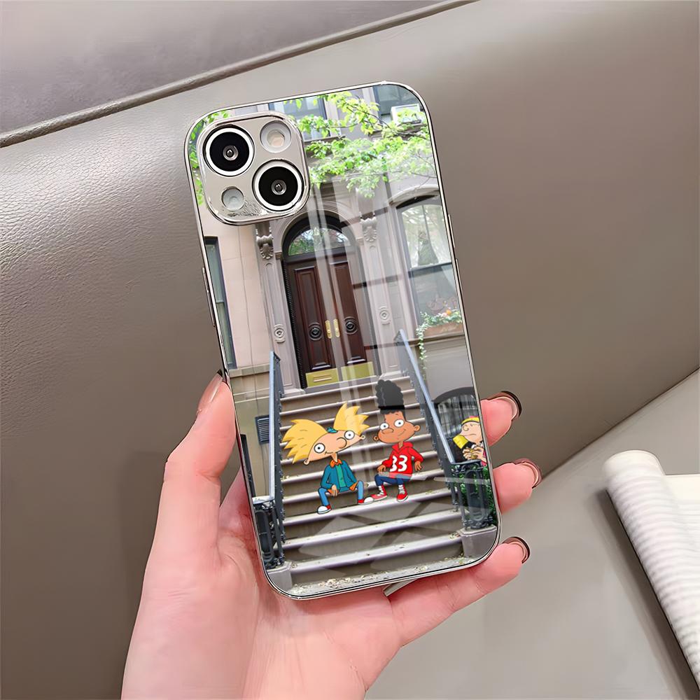 Hey Arnold Cartoon Phone Case For IPhone 17 Pro Max 15 Pro 16 14 Plus 12 13 Mini 11 Pro Shockproof Electroplated Glass Cover