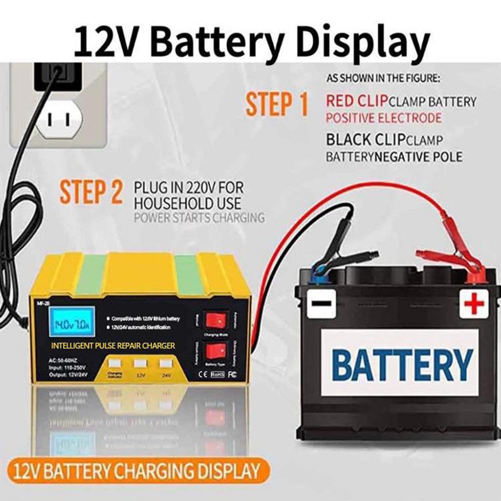 12V/24V Plně automatická nabíječka autobaterií LCD displej Inteligentní pulzní oprava Nabíječka baterií 180W Nabíječka pro nákladní automobily a motocykly