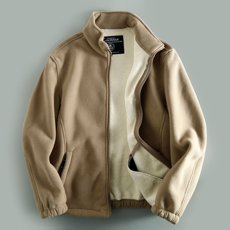 Island Fleece Jacket Composite Velvet ~ Autumn and Winter Thickened Fleece-lined Men's Polar Fleece Outerwear Stand Collar Plus Size Warm Jacket