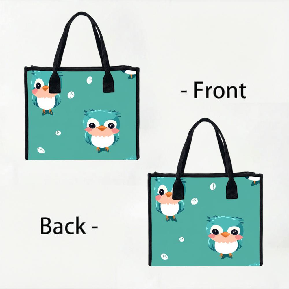 Cute Bird Printed Tote Bag Casual Portable Handbag for Daily Shopping Travel Use