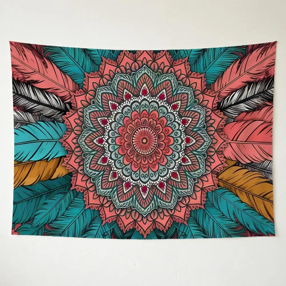 Casual Warm Daily Polychrome M-Mandala Flower Tapestry Washable Soft Tapestry Wall Hanging Decor for Living Home Room Bedroom