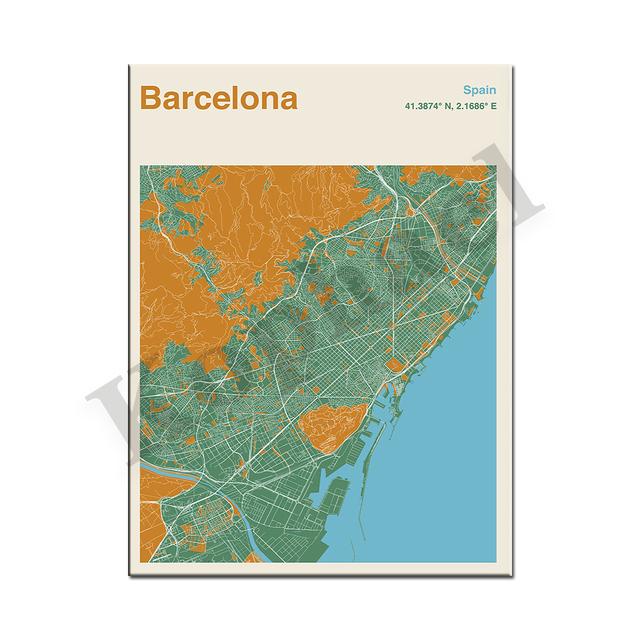 Barcelona. Seville. Bilbao. Madrid. Almeria. Spain City Color Map. Wall Art. Poster