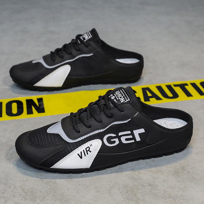 Canvas shoes men's summer breathable classic trend one-pedal men's shoes youth mesh low-top casual half-tray trendy shoes