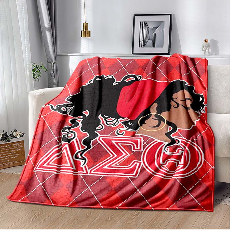 Red and Black Greek Letter Collage Print Flannel Blanket, Sorority Inspired Throw Blanket