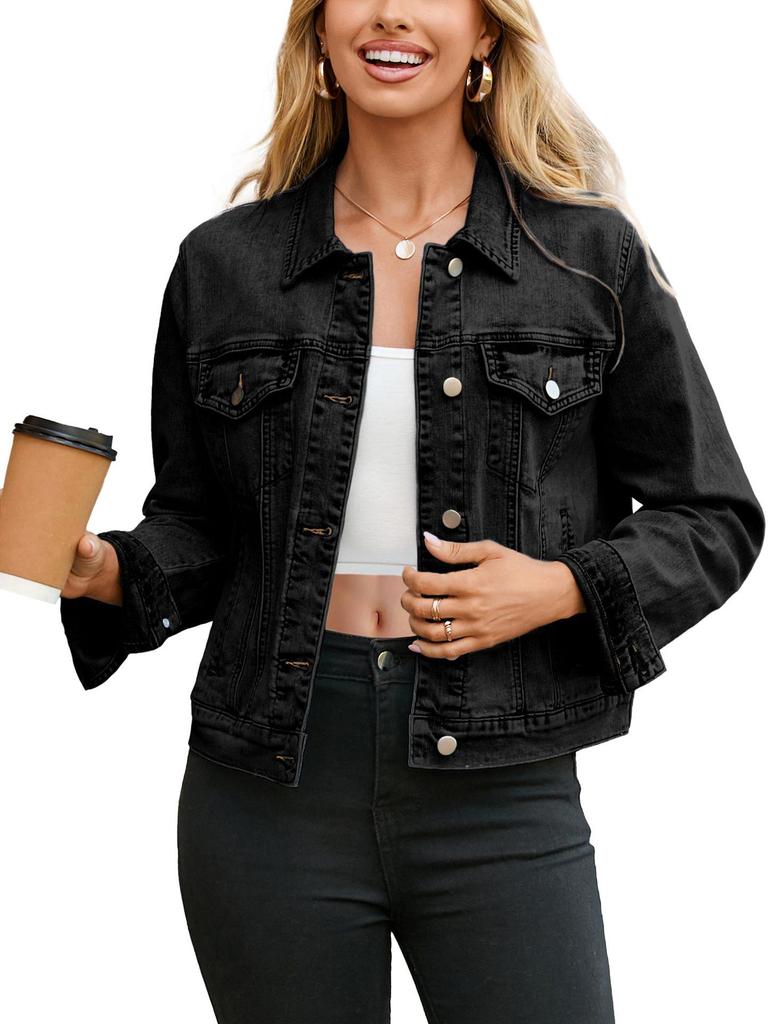 2026 Women's Trendy Long-Sleeve Denim Jacket with Pockets and Fitted Shorts