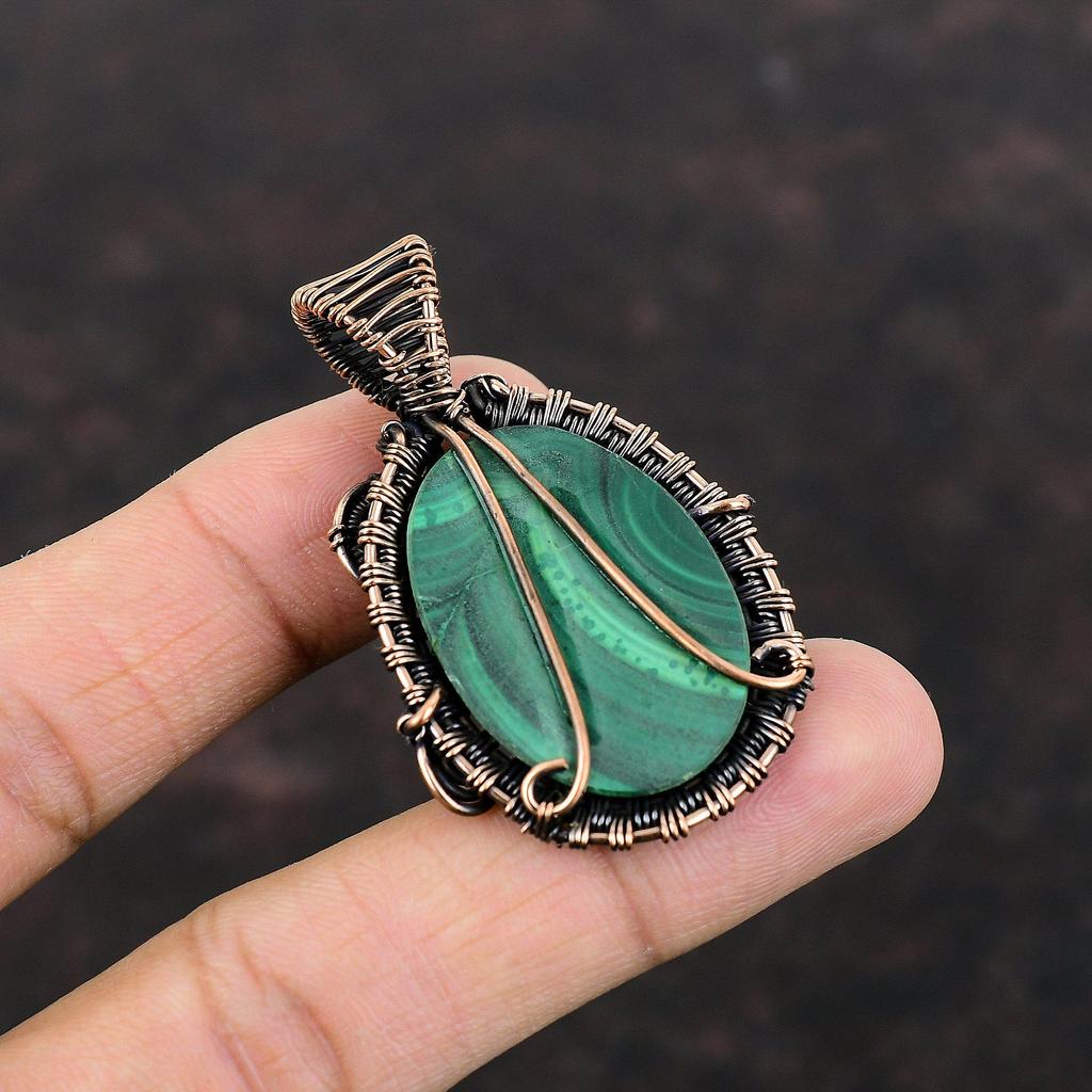 Malachite Pendant Copper Wire Wrapped Pendant Original Gemstone Pendant Malachite Jewelry Copper Wire Jewelry Gift For Mom Handmade Pendants