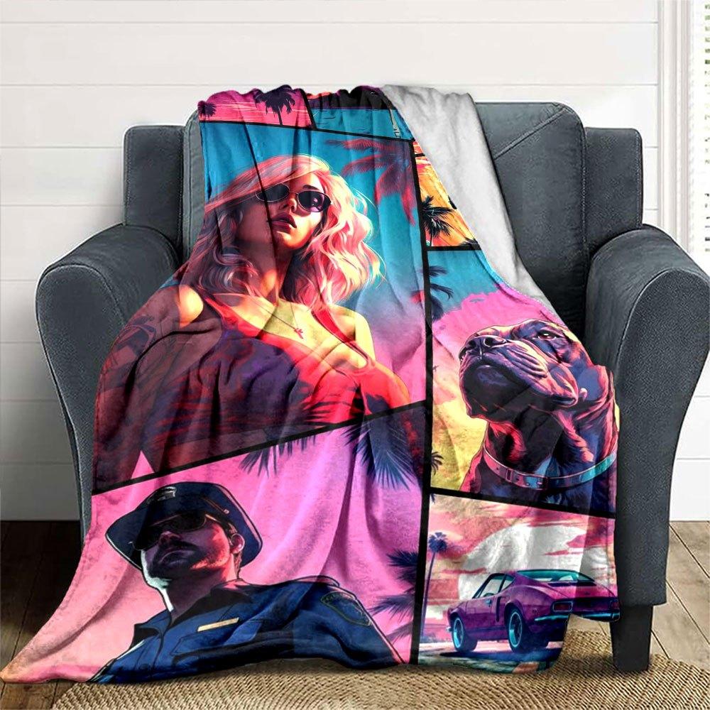 1pc Grand Theft Auto Soft Flannel Blanket with Designer Print A Cozy Blanket for All Seasons, Perfect for the Couch, Bed, Office