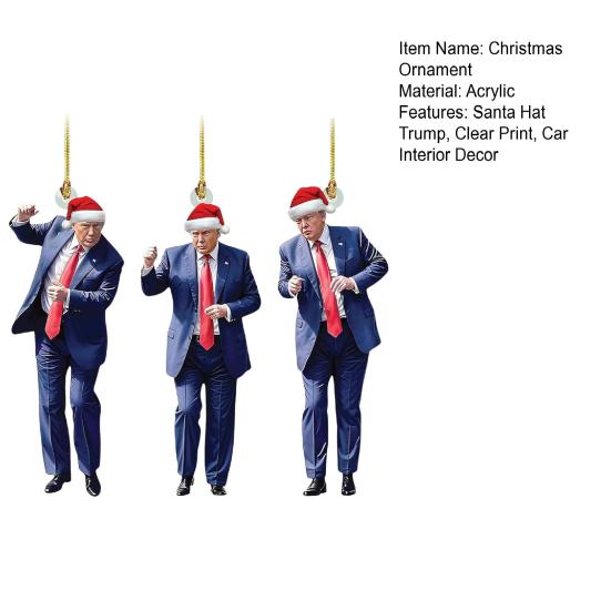 3 Pcs Trump Christmas Ornament 2D Acrylic Santa Hat Trump Pendant Car