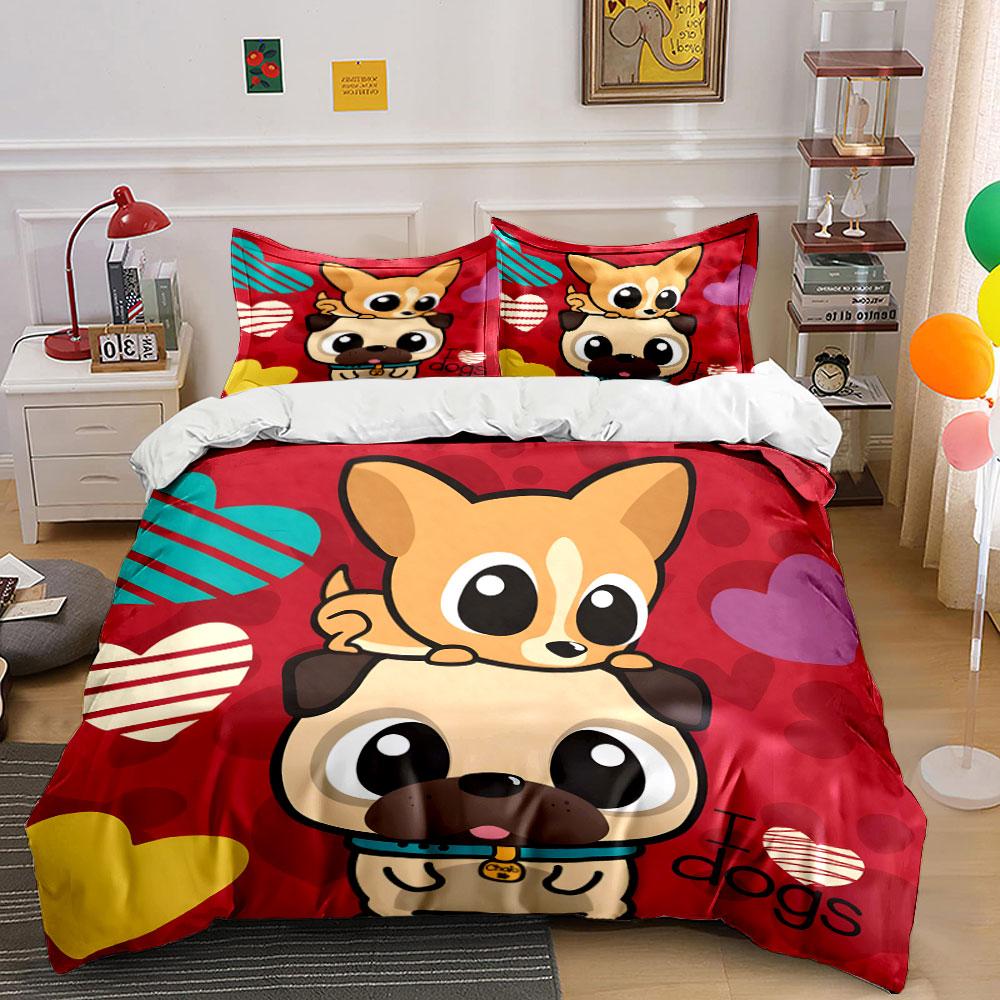 Cartoon Dog Print Set Gift Multiple Sizes Kid'S And Adults' Bedroom Exquisite 3Pc Bedding Set, Gift