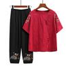 Sommerkleidungsanzug für Mütter mittleren Alters Baumwoll-Leinen Kurzarm-T-Shirt Wadenlange Hosen Sets Für Damen 2-teiliges Outfit