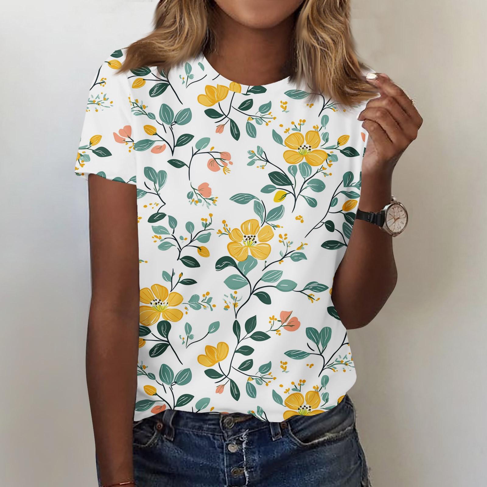 

Жіноча модна повсякденна футболка з принтом і круглим вирізом з короткими рукавами Топ Футболка Топ XXL