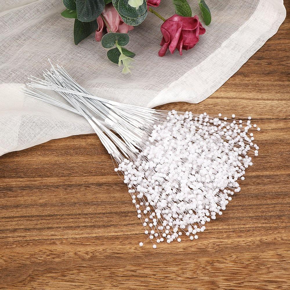 100 szt. Sztuczne Perły Koraliki na Patyczkach 3mm Akcesoria do DIY Dekoracja Sznurek z Koralików Wesele Impreza