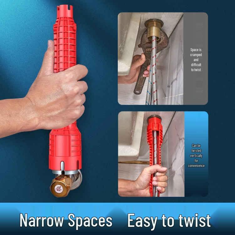 Multi-Functional 8-in-1 Bathroom Wrench for Sink, Faucet, and Water Heater Assembly/Disassembly