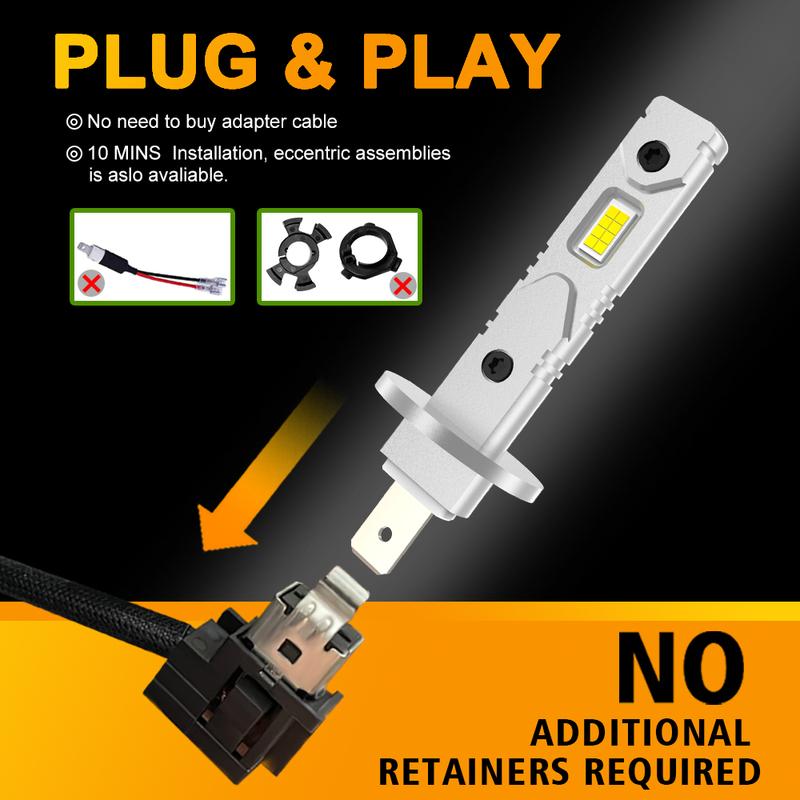 2Pcs 12000LM H1 LED Headlight Bulb H1 LED Canbus Car Head Fog Light Fanless Wireless Mini Size Auto Lamp 12V 6500K White 4300K