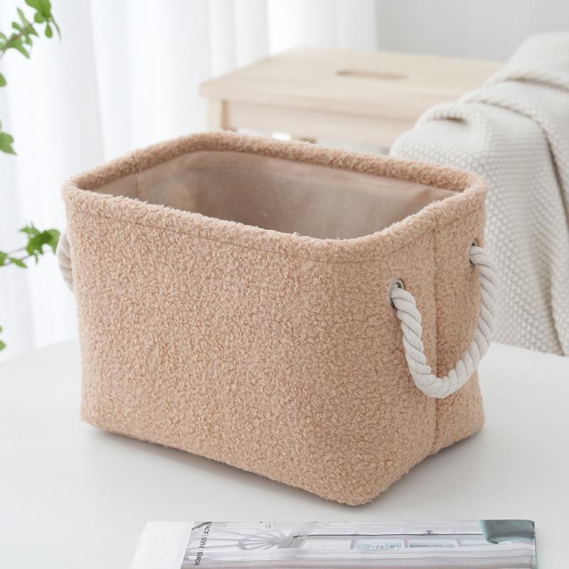 Nordic-Style Minimalist Teddy Fleece Home Storage Basket Handheld Foldable Clothing Organizer Desktop Clutter Storage Basket s 2300₽