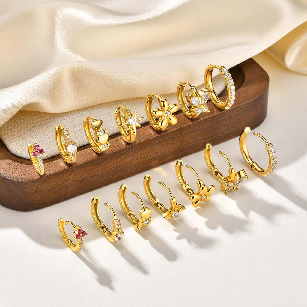 18K Gold Plated Stainless Steel Cubic Zirconia Huggie Hoop Earrings, Hypoallergenic Small Earrings for Women Stylish Jewelry