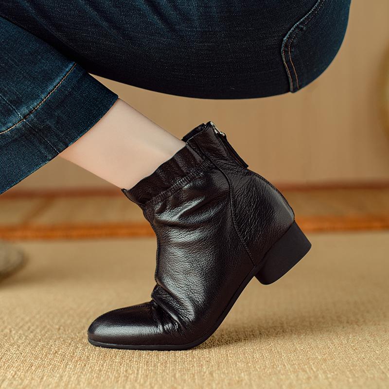 Fashion 2025 New Autumn/Winter Women Boots Round Toe Women Shoes Modern Ankle Boots Ladies Shoes Retro Genuine Leather Chelsea Boots