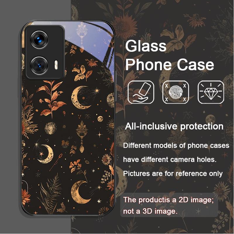 Ästhetisches Sonnenblumen- und Mondmuster Gehärtetes Glas Handyhülle für Motorola Moto Edge 50 Fusion 40 Neo 30 Pro G85 G84 G54 Abdeckung