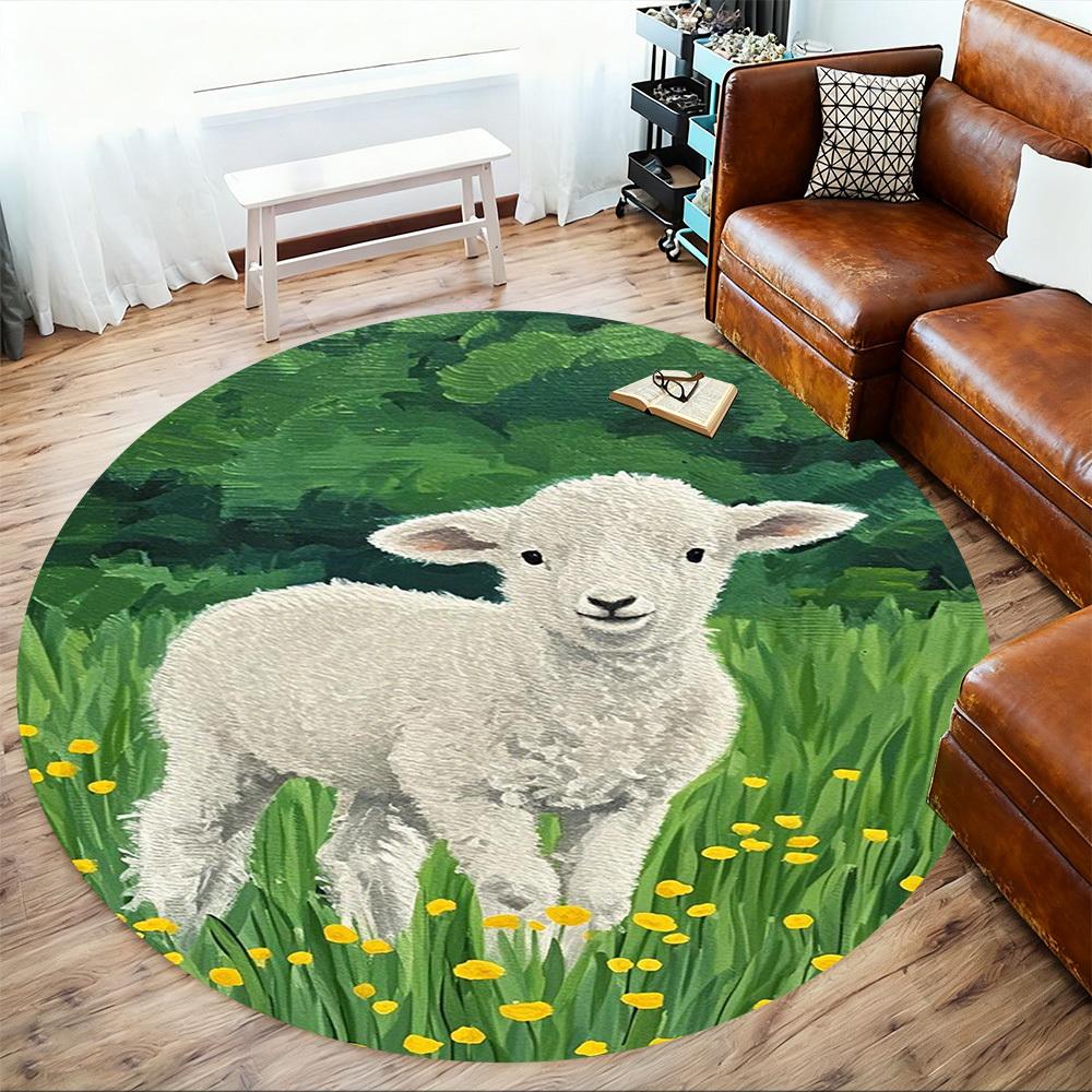 1PC White Lamb Round Chair Mat Area Rug - Non-Slip, Floor Mat for Office, Bedroom, Home Decor Christmas Gift C0528057