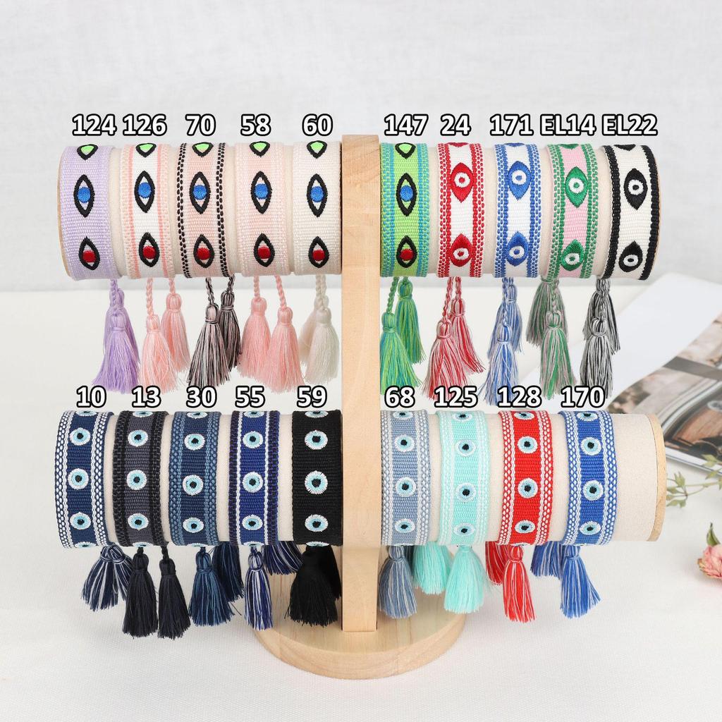 Women's Fashion Hand-Woven Lucky Evil Eye Bracelet with Tassel and Embroidery