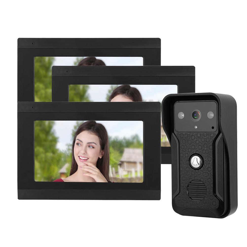 7in Wired Wifi 3 Monitors 1080P HD Video Doorbell Doorphone Night Vision Camera