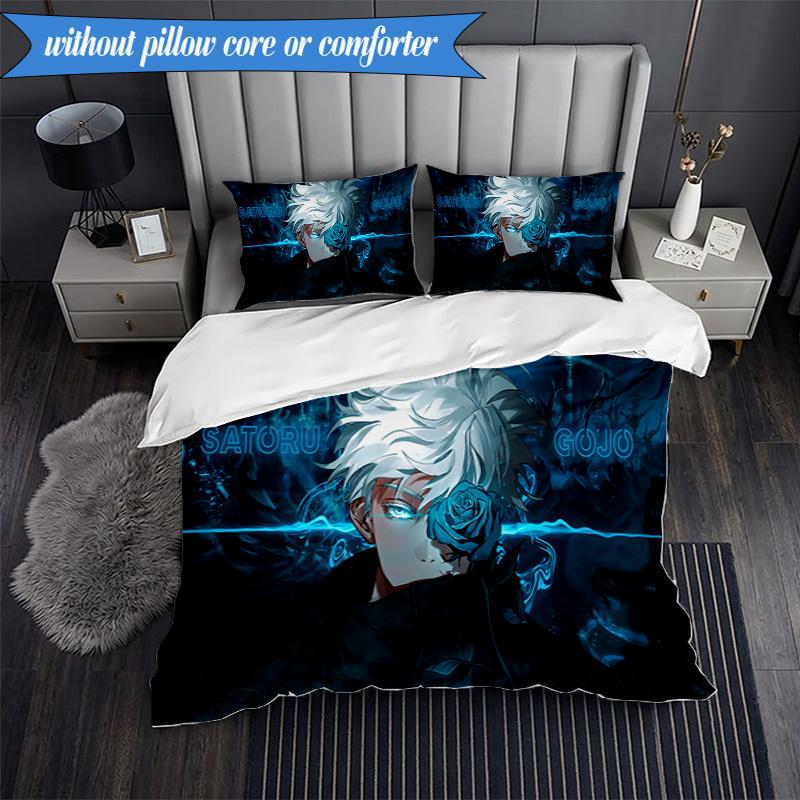 Jujutsu Curse Battle 3pcs K-pop Music Group Bedding set,Ideal for Bedroom, Dormitory,Including Duvet Cover And 2pcs Pillowcases,Fan Gifts