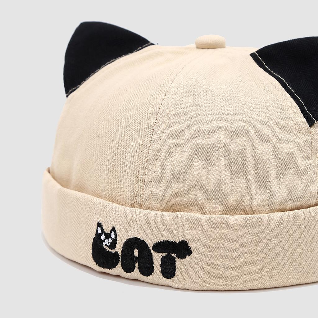 Solid Color Dome Baby Docker Cap Cute Cartoon Boys Girls Brimless Hat With Ears Toddler Kids Drawstring Adjustable Melon Cap