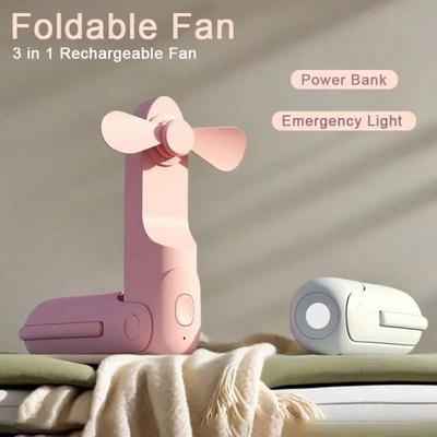 1,5H Schnellladung Handventilator mit Powerbank 48H Akkulaufzeit 180° Faltbar Weiche Flügel Tragbarer Tisch-Taschenventilator