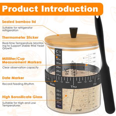 1/2 Stück Borosilikatglas Sauerteigstarter-Gefäß-Kit 51 OZ Große Kapazität Sauerteigbrot-Starter-Kit mit Bambusdeckel Stoffabdeckung