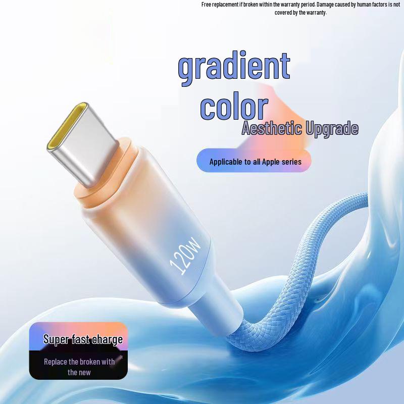 120W Fast Charging Type-C Gradient Braided Cable for Apple 15/16 and Huawei 6A