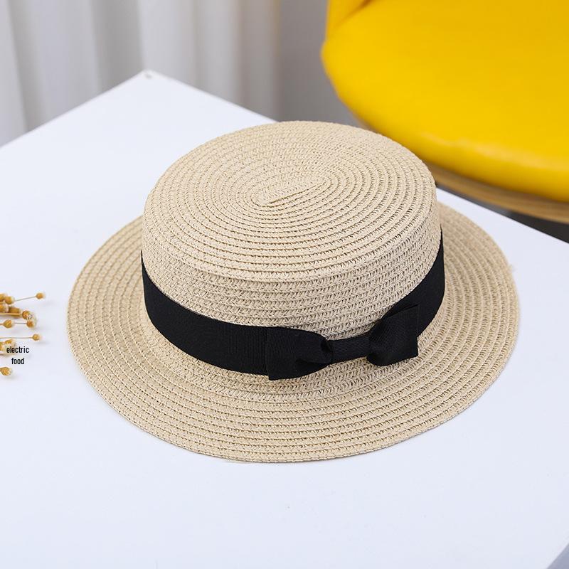 Girls' Summer Straw Hat: Breathable Flat Top, Sun-Protection for Outdoor Travel & Beach