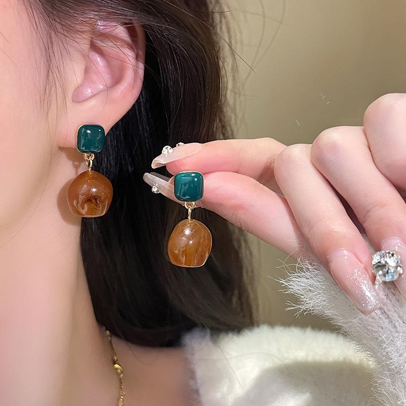 Multicolor Enamel and Resin Geometric Earrings for Women - Internet Celebrity Style