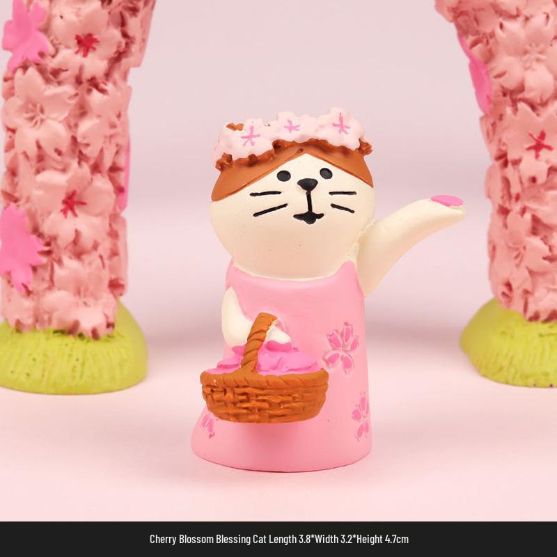 Handmade Japanese Zakka Cat Ornaments: Cute Cherry Blossom Resin Decor for Home