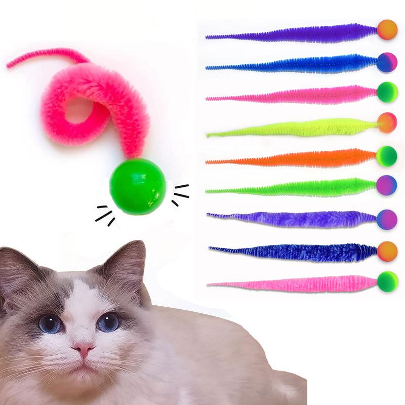 1 Piece Pet Cat Toy Fluorescent Elastic Ball Caterpillar Random Color