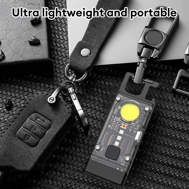 Solar Charging LED COB Keychain Light Type-C USB Rechargeable Portable Flashlight Built In Battery Waterproof for Power Outage Emergency