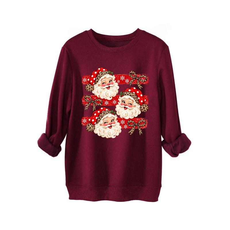 Womens Thick Hoodie Leopard Print Bow Santa Snowflake Graphic Round Neck Loose Fit Casual Winter Sweatshirt