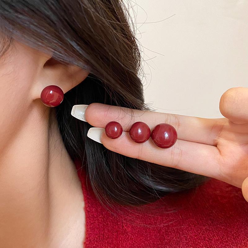 925 Sterling Silver Red Ankola Bead Earrings for Women - Elegant, Simple Pearl Design