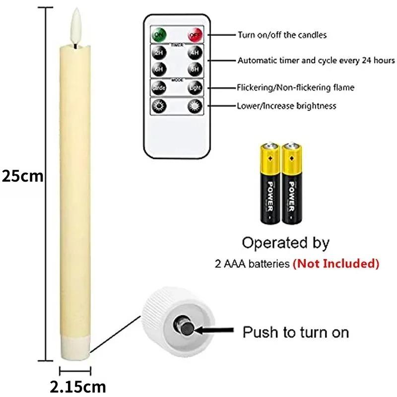 6Pcs/Set LED Flickering Taper Candles Battery Operated Flameless Long Candles with Timer & 10-Key Remote for Wedding Party Home Decor