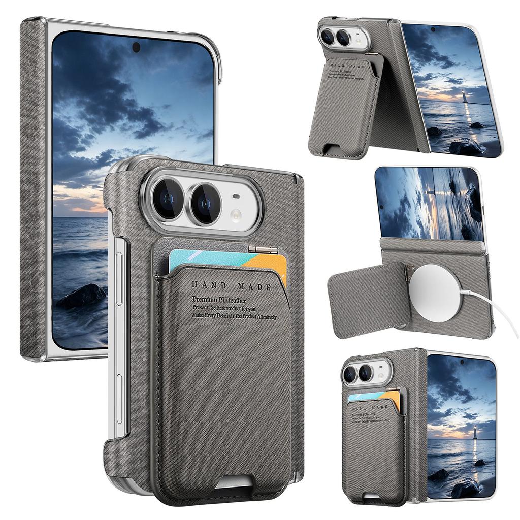 Magnetic Flip Card Slots Wallet Bracket Leather Phone Case for iPhone Duo 18 Fold Wide Central Axis Protection for Magsafe Cover