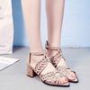 New Style Women Summer Hollow Out Faux Leather Rhinestones Thick Heel Zipper Sandals Shoes Fashion Sparkly Dress Platform Sandals